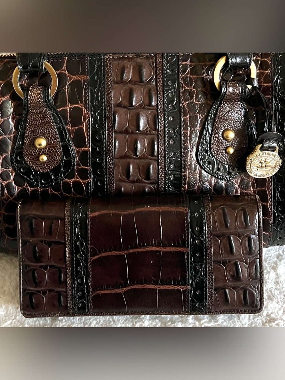 Brahmin Croc-Embossed Leather Satchel with Matching Wallet - Picture 2 of 12